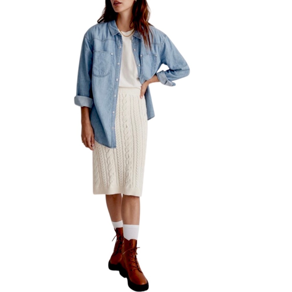 Madewell Cableknit Sweater Midi Skirt Cream Color Size XL